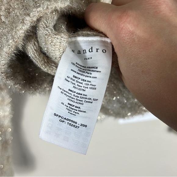 Sandro Maria Houndstooth Cardigan Gold Metallic Beige - Picture 9 of 9